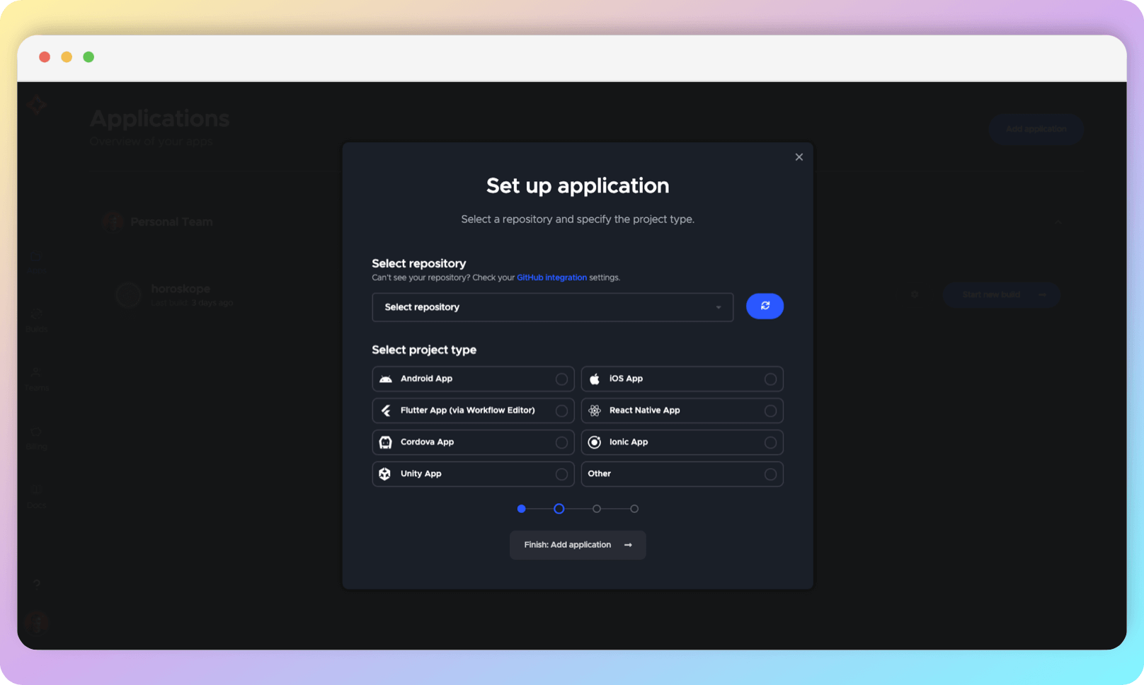 Selecting repository on Codemagic