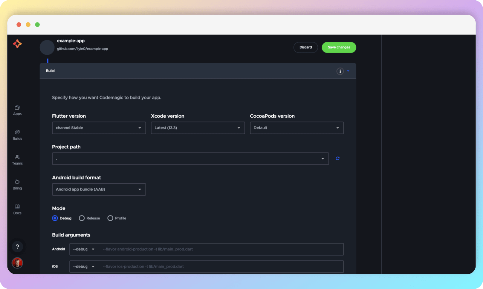 Build parameter section