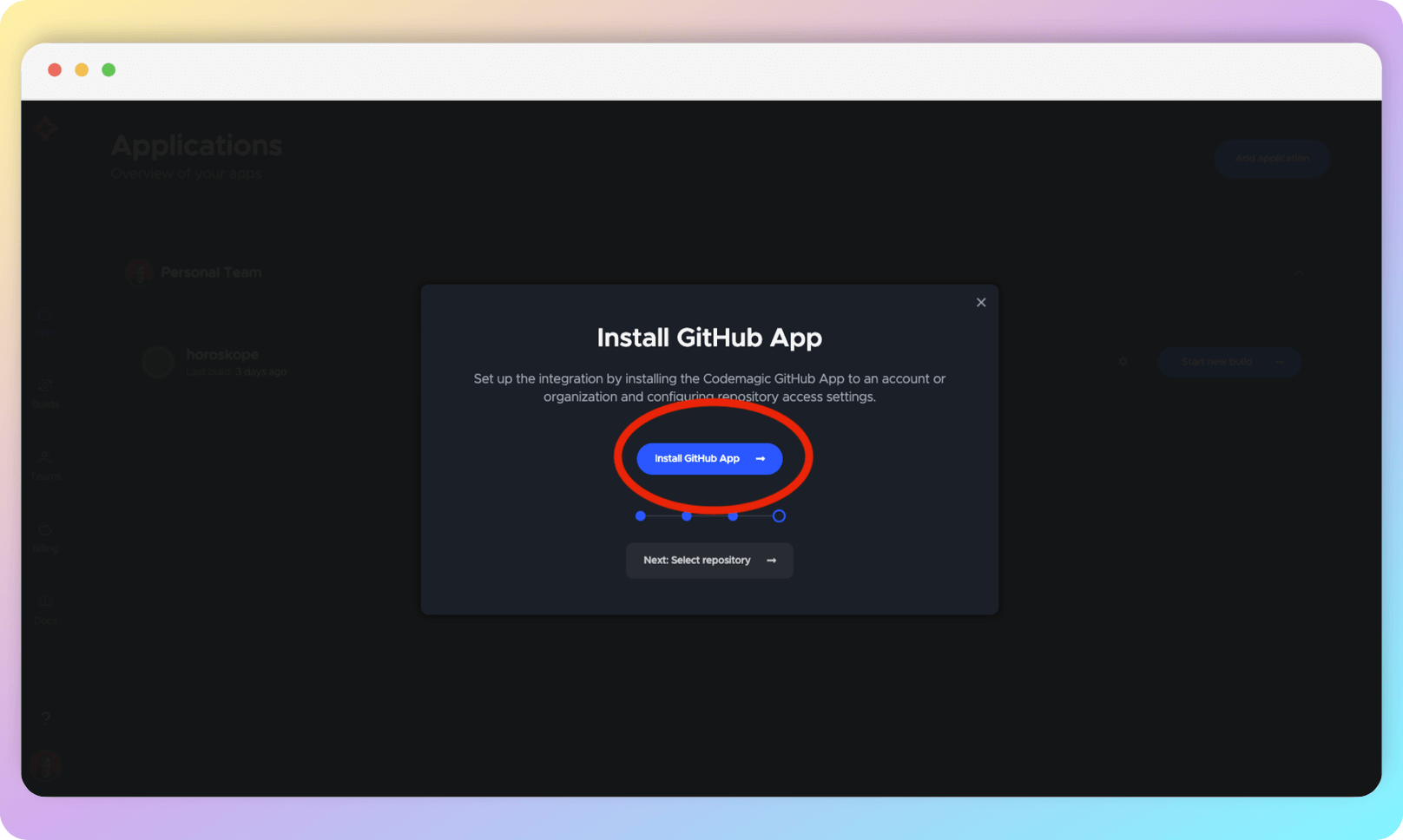 Installing Codemagic GitHub App